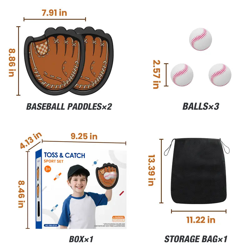 Velcro Ball and Catch Ball Set, Outdoor Games for Kids, Baseball & Football Glove, Beach Yard Camping Toys  (2 Paddles & 3 Balls) Family Backyard Games Summervibes
