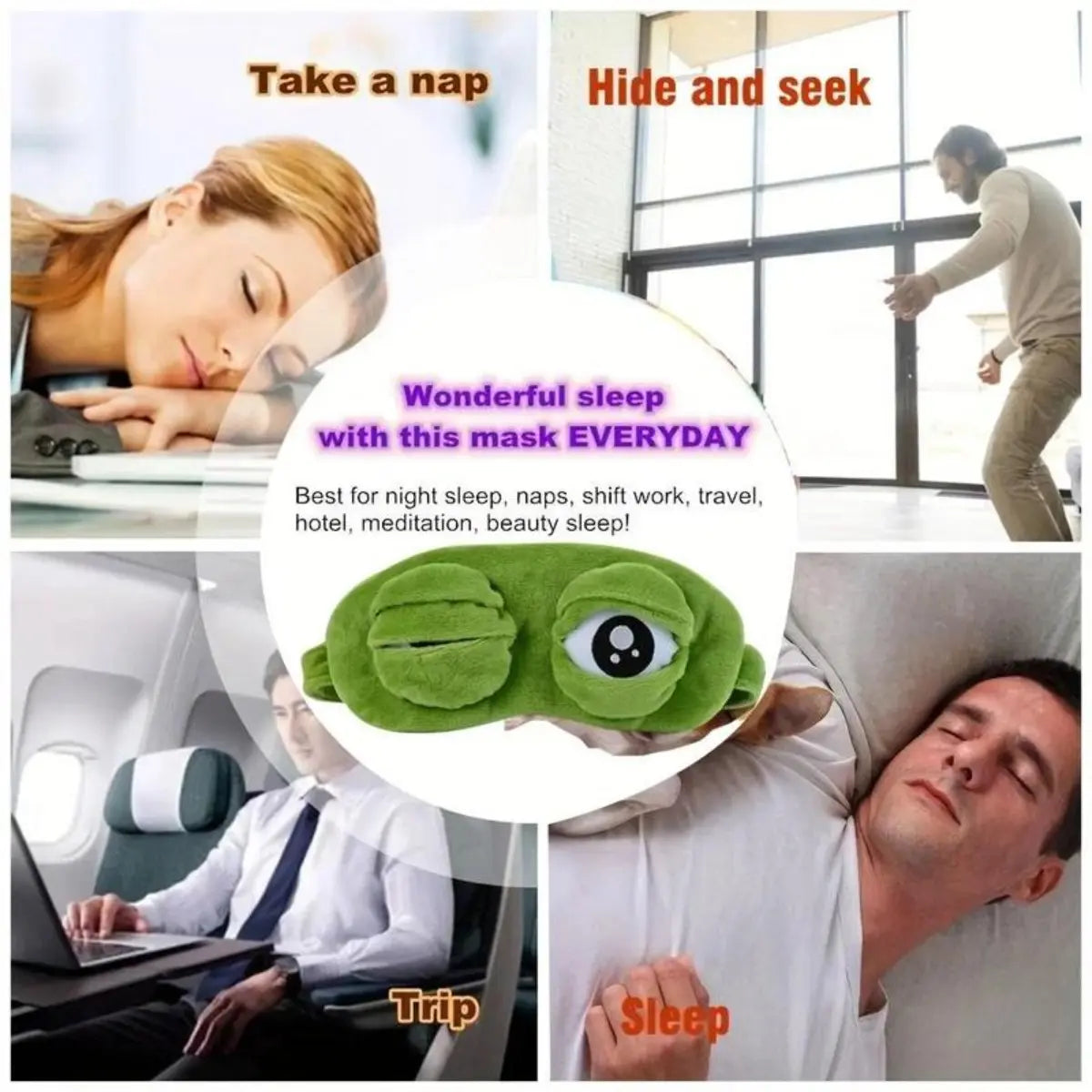 3D Funny Frog Sleep Mask | Adjustable Movable Eyes Cartoon Eyeshade