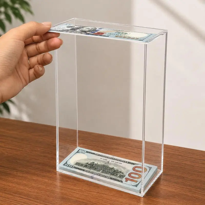 Floating savings box — holds over 1,800 bills, acrylic savings challenge box, goal tracker, satisfying floating effect, great as a gift