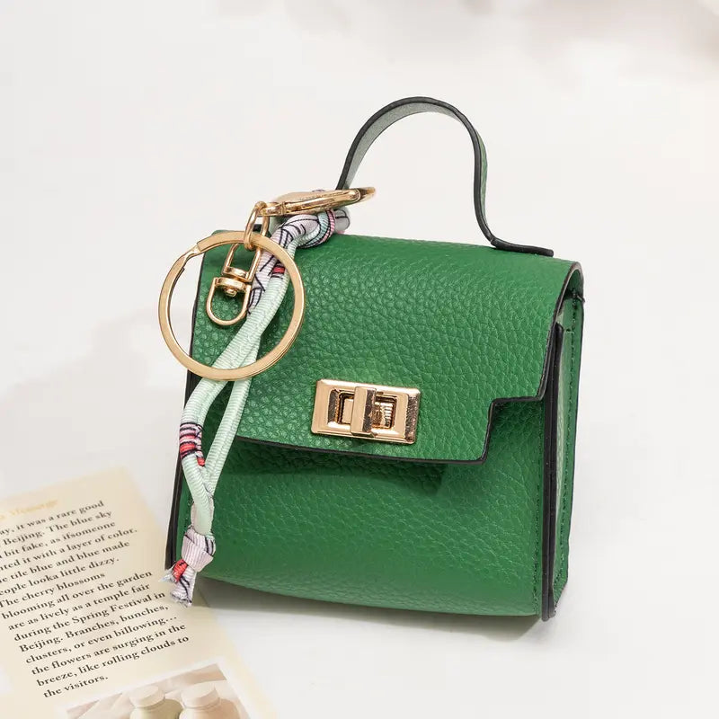 Mini Leather Bag Keychain with Colorful Strap