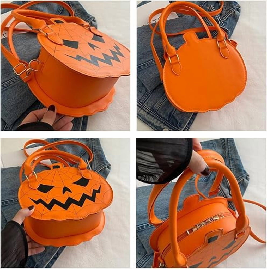 Halloween Pumpkin Shaped Handbag, PU Leather Shoulder & Crossbody Bag with Adjustable Strap, Cute Autumn Purse for Women