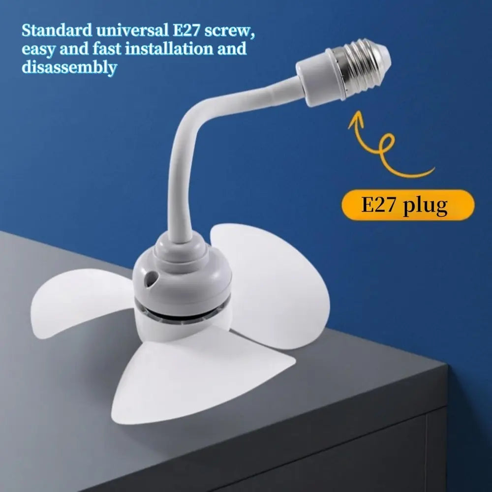 E27 Socket Fan Kit with Plug Adapter – Mini Quiet Electric Fan with Flexible Gooseneck Plug and Light Bulb Base, Energy-Saving Desk Fan for Kitchen, Bathroom, Dormitory, Office