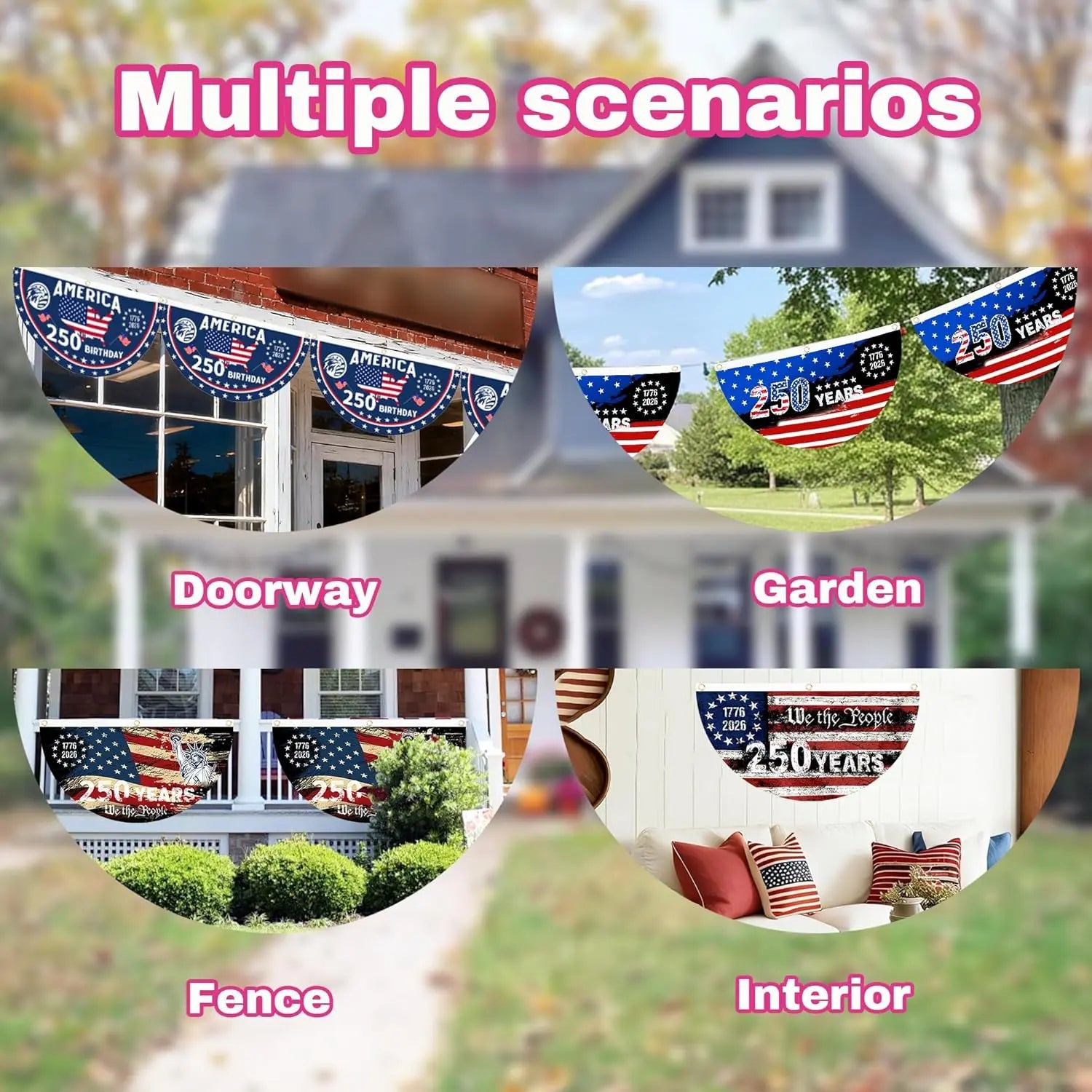 America 250th Birthday Semicircular Flag Banner 1776–2026 Patriotic Bunting