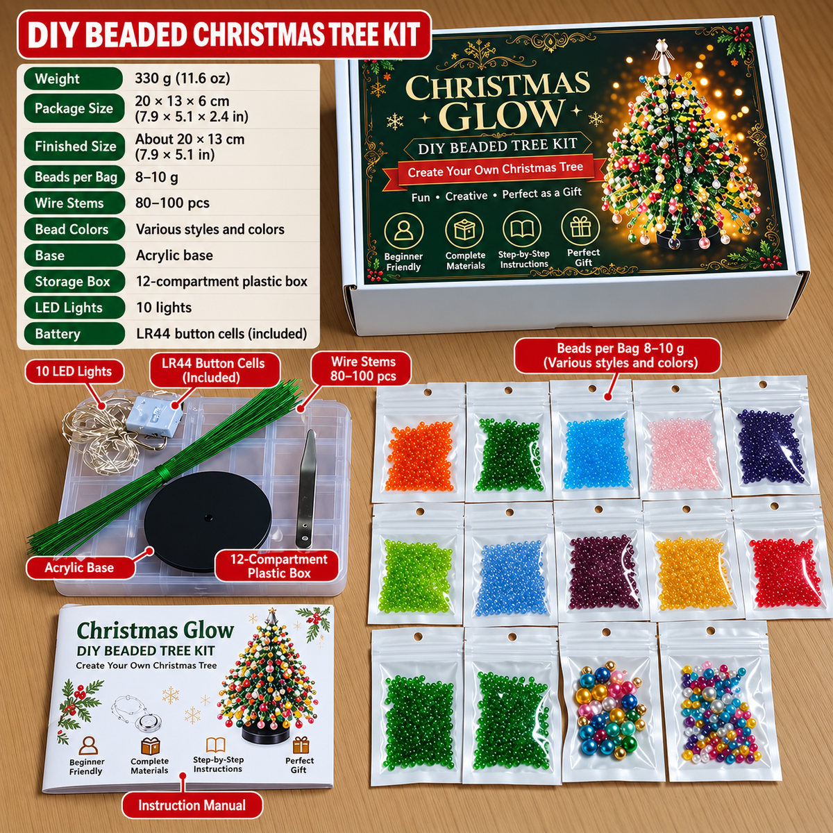🎄✨ DIY Beaded Christmas Tree Kit – 🎅Create Your Own Sparkling Holiday Decoration