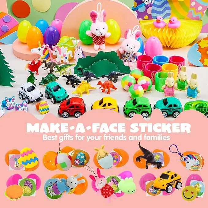 Prefilled Easter Eggs Toys and Stickers for Easter Egg Hunt, Filled with Toys Party Favors for Kids Boys Girls Easter Eggs Hunt, Basket Stuffers Fillers, Classroom Prize Supplies Kids Outdoor Play