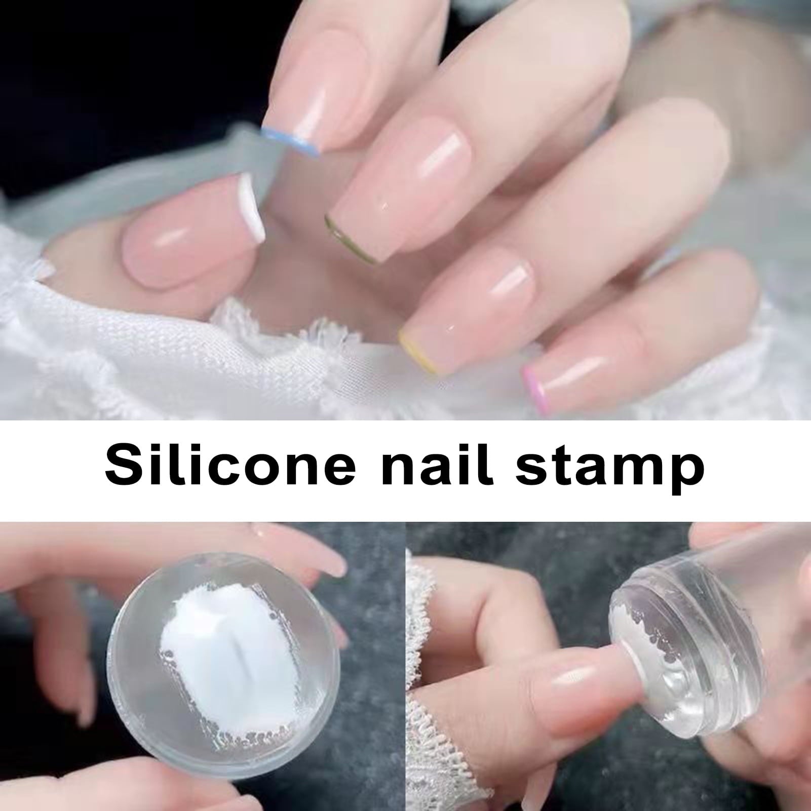 Krejova French Tip Nail Stamp,Clear Silicone Reusable Nail Art Stamper for French Manicure Home DIY Nail Art Salon