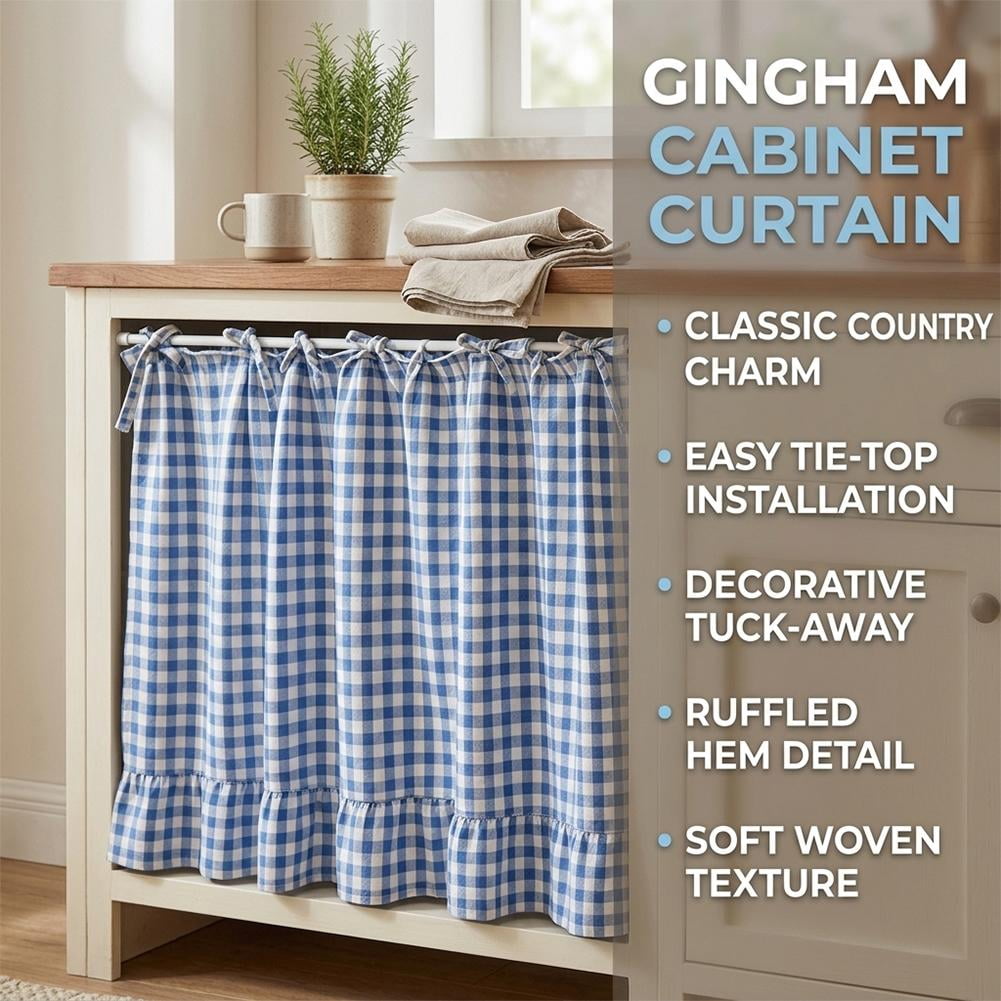 Cotton Linen Oven Skirt Curtain for Kitchen, Farmhouse Tie-Top Cabinet Curtain with Ruffles for Dishwasher, Sink & Stove Decor