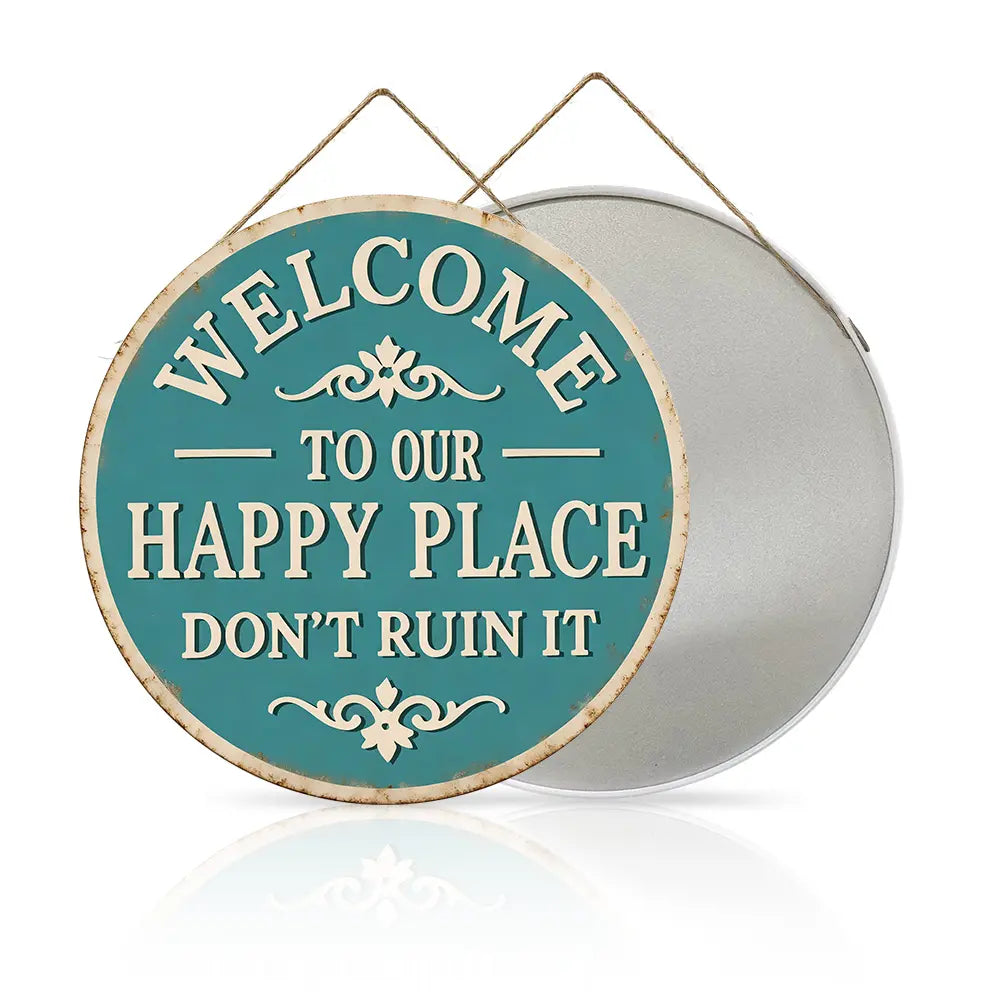 “Welcome to My Happy Place” Metal Sign - Multicolor Wall Art for Home & Office, Perfect Mother's Day Gift (8"/12")