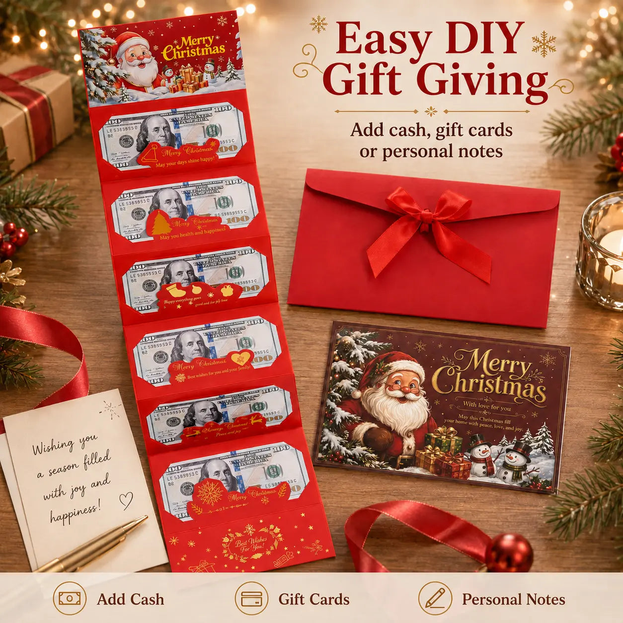 Christmas Money Envelope with 6 Slots – 2PCS/4PCS Folding Cash Gift Holders