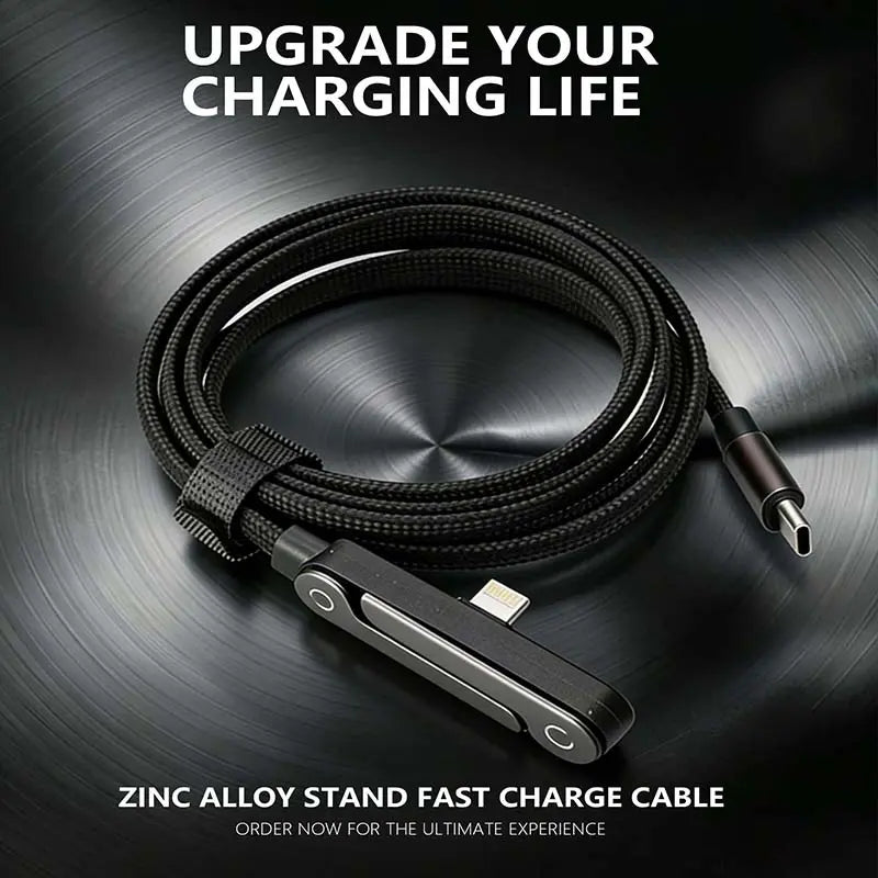 2-in-1 Fast Charging Cable with Hidden Phone Stand, Up to 240W Fast Charging, Foldable Adjustable Stand for Gaming, Office & Travel