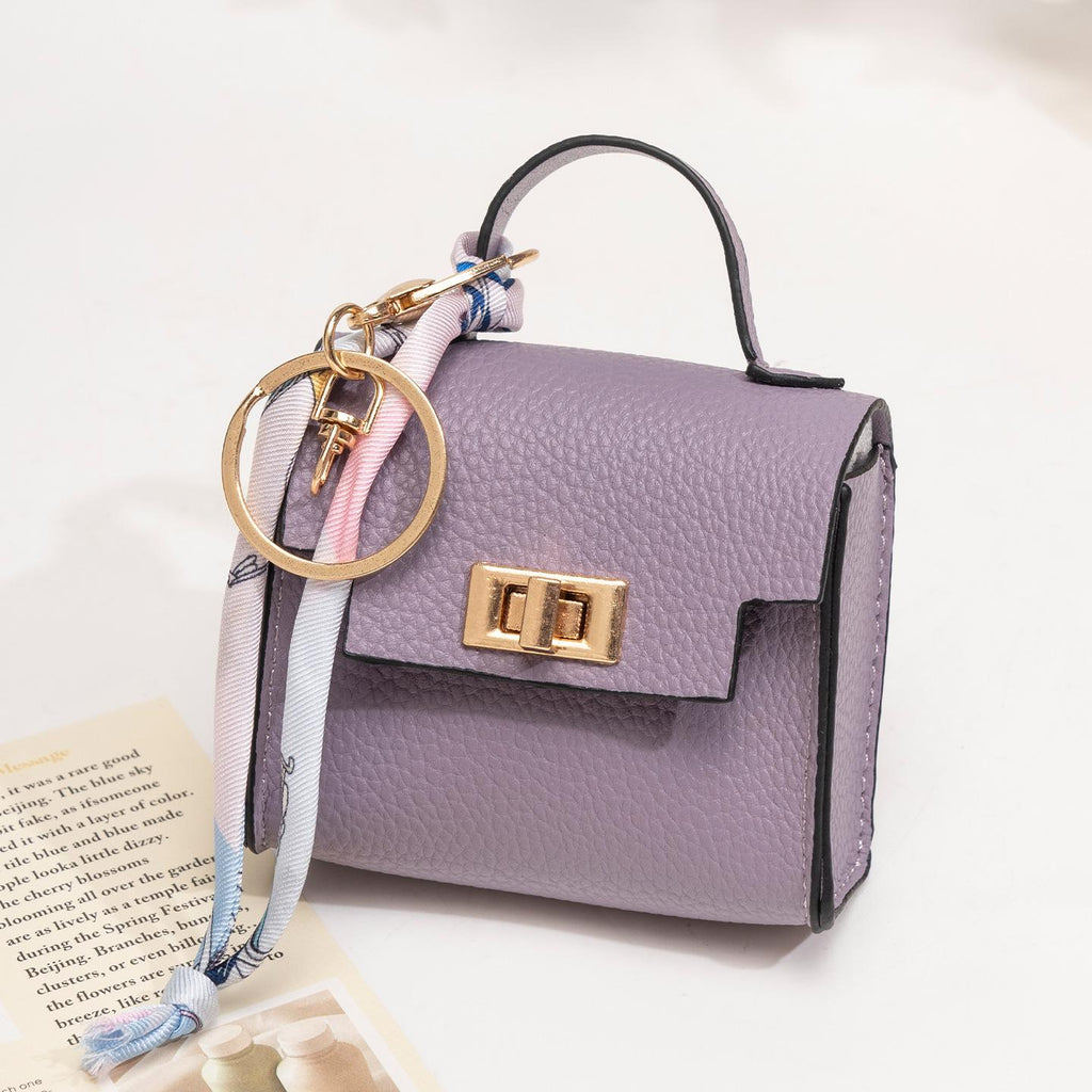 Mini Leather Bag Keychain with Colorful Strap