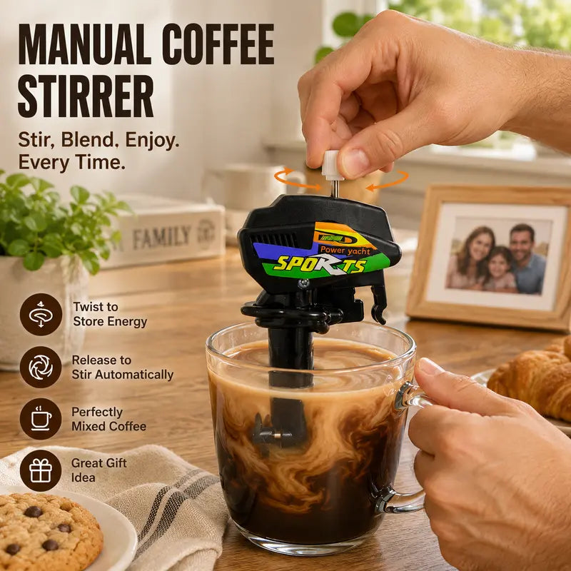 Wind-Up Outboard Mini Boat Motor Coffee Mixer Novelty Beverage Stirrer for Cups, Mugs, & Glasses, Unique Drink Mixing Gadget Toy, Perfect Stocking Stuffer or Holiday Gift