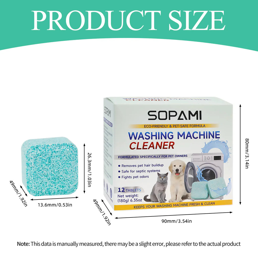 Eco-Friendly Washing Machine Cleaner 12 Tablets Removes Pet Hair Buildup