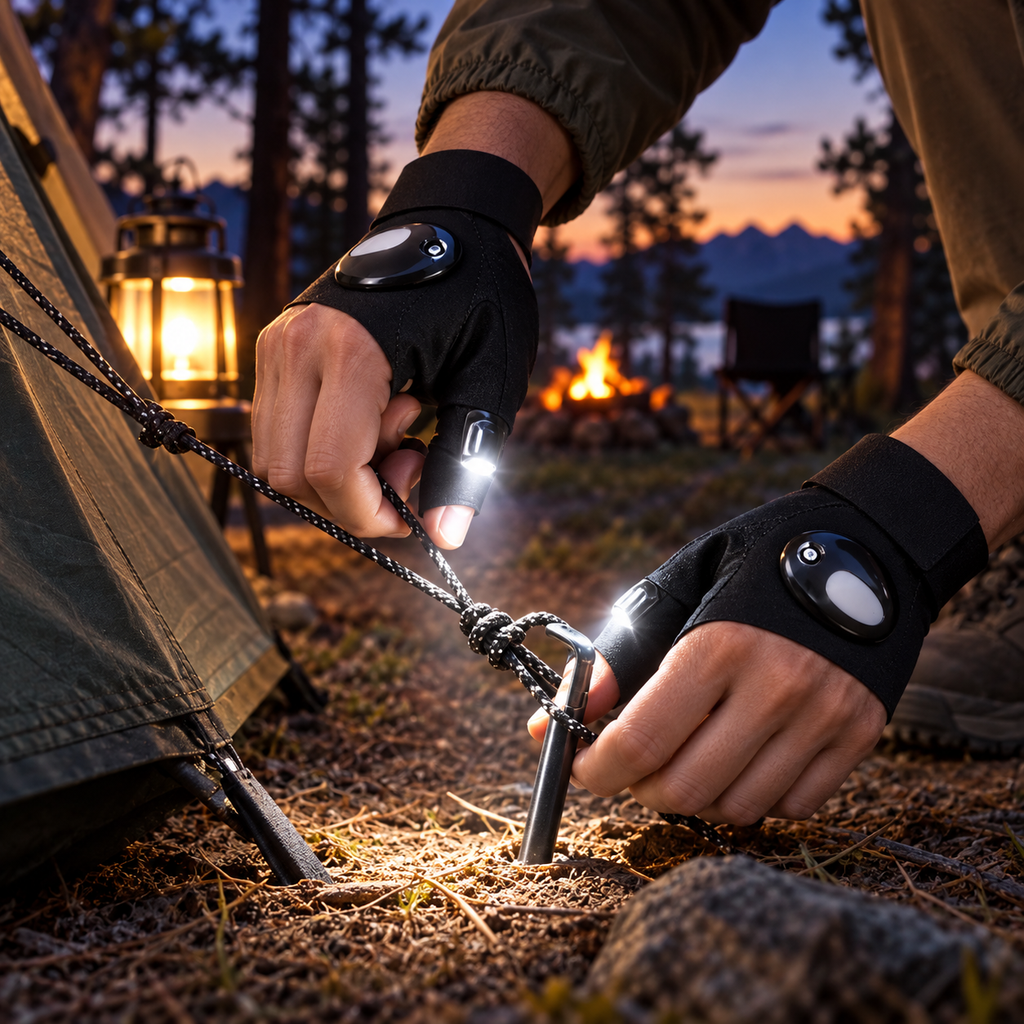 LED Fingerless Flashlight Gloves – Hands-Free Lighting Gloves for Repair, Camping, Running, Night Fishing & Outdoor Activities