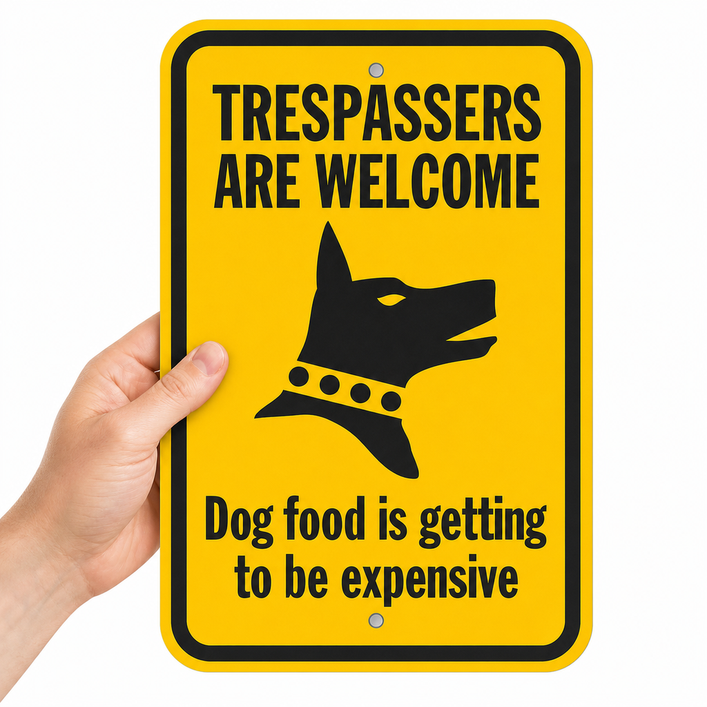 Funny "No Trespassing" Metal Sign – 12×8 in Aluminum Warning Sign with Dog Theme, Weather-Resistant Yard & Gate Decor