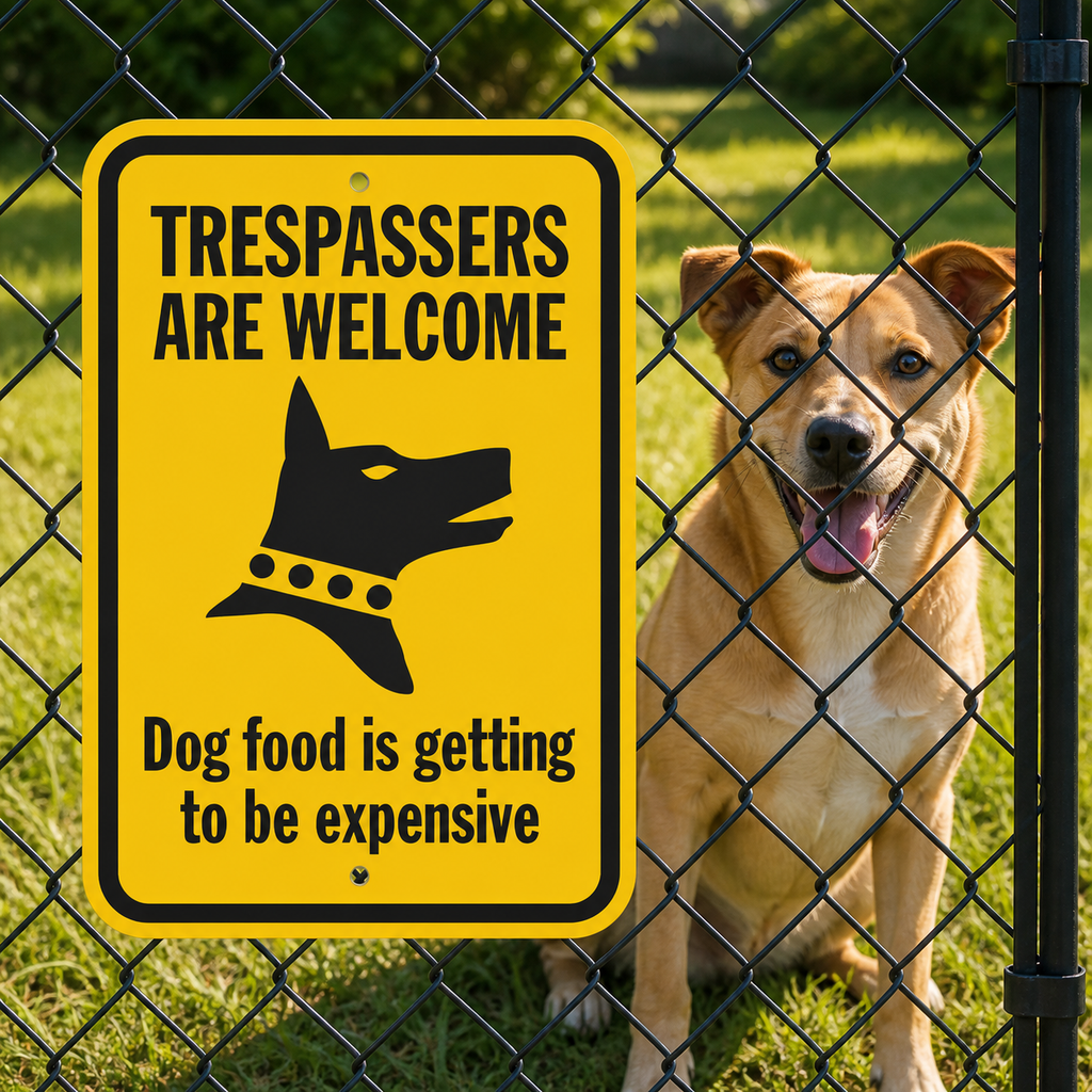 Funny "No Trespassing" Metal Sign – 12×8 in Aluminum Warning Sign with Dog Theme, Weather-Resistant Yard & Gate Decor