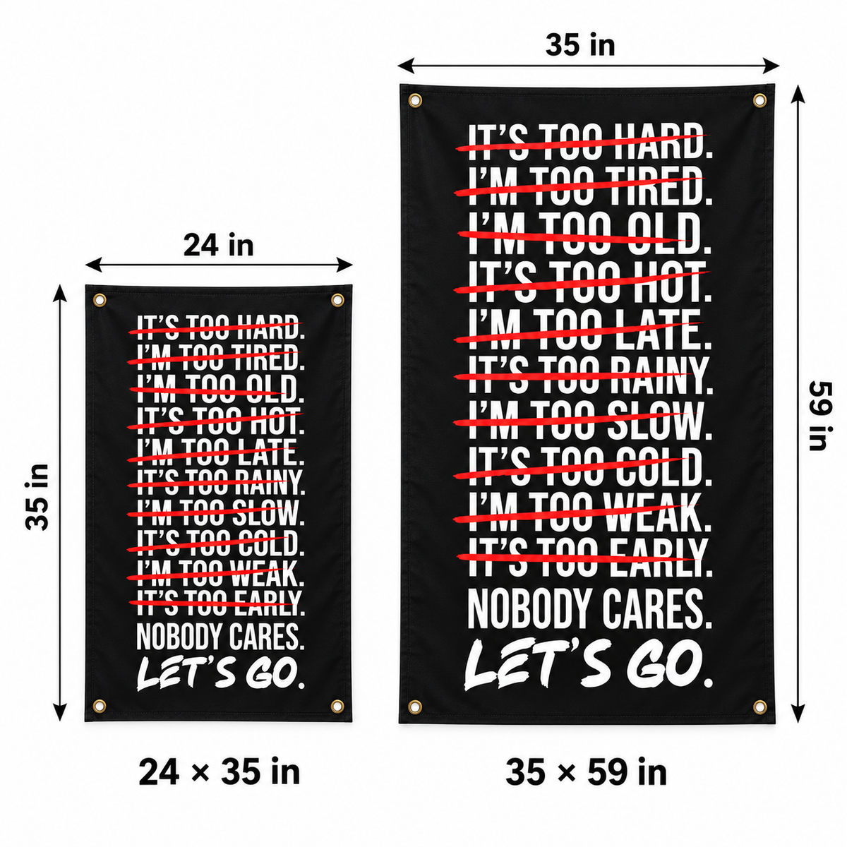 【Black Friday】Nobody Cares Let's Go Gym Motivation, Bold Black, White & Red Typography Design, 2D Single-Sided Polyester Flag with 4 Metal Grommets, Wall Decor Flag for Home Gym, Fitness Room & Dorm Wall