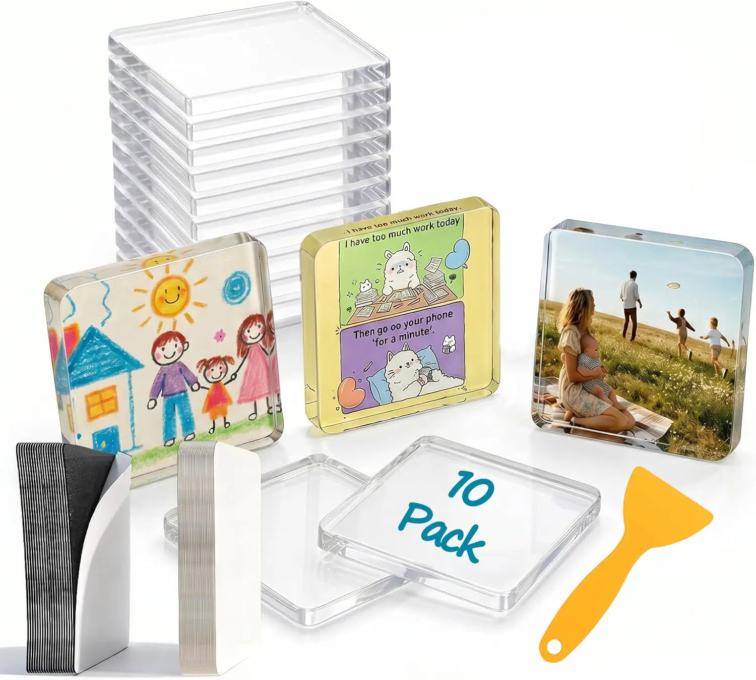 Magnetic Photo Frames 2"x2" Clear Acrylic DIY Fridge Magnets with Adhesive Backing – Square Magnets for Crafts, Kitchen, Classroom, Party & Office Decoration Summer Vibes summer wins