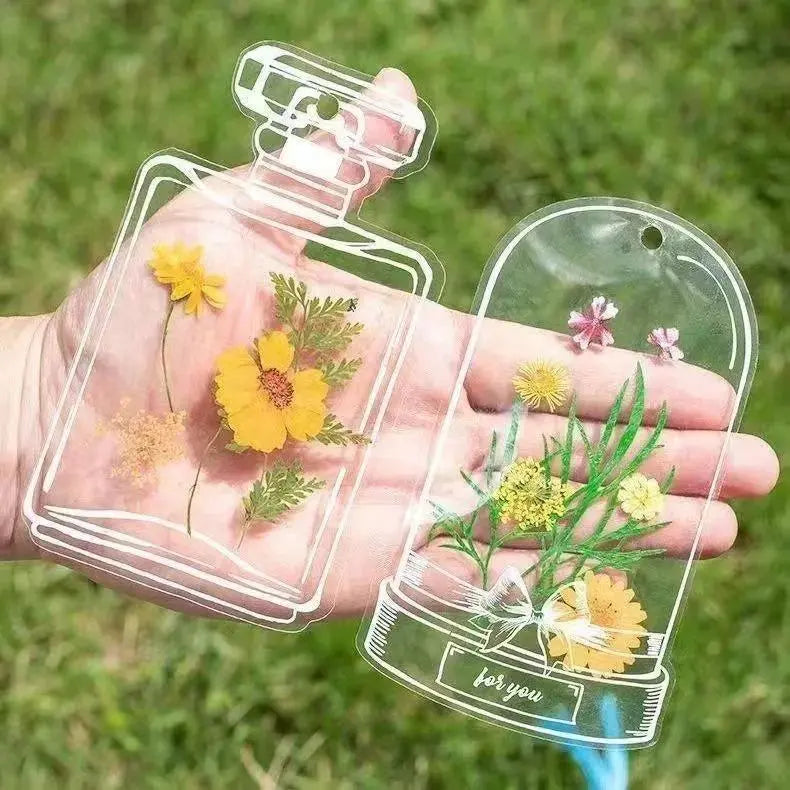 Transparent dried flower bookmark DIY craft kit for children, cartoon pressed flowers, plants, leaves, sticky notes, autumn