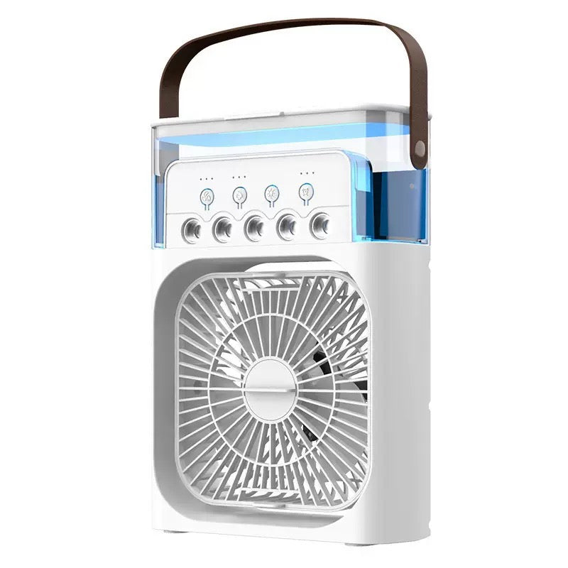 Portable Evaporative Air Cooler Fan with 600ML Water Tank, USB Rechargeable Mini Mist Cooling Fan with 3 Speeds, 5 Spray Nozzles, Night Light and Timer for Desk Bedroom Office