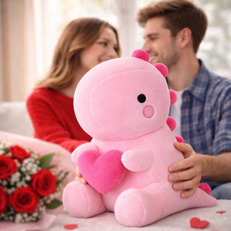 SQEQE Dinosaur Stuffed Animal, Loving Soft Dino Plush Toys with Holding Heart, Sweet Romantic Anniversary Birthday Gift for Her,Valentine's Day gift