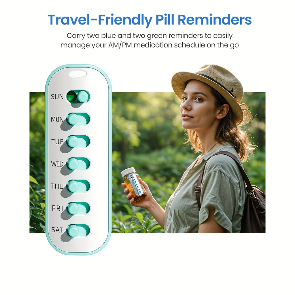 Pill Reminder, Includes Elastic Lanyard And Stickers, Daily Pill Tracker Compatible with Most Pill Bottles, Reusable Medication Tracker Replacement for Weekly Vitamins (7 Days) Pet Pill Organizer