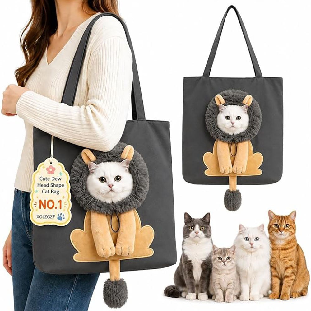 Lion-Shaped Pet Carrier Tote Bag, Head-Out Canvas Shoulder Bag for Cats & Small Dogs