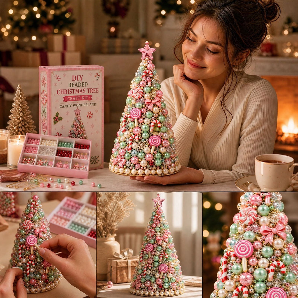 Jeweled Christmas Tree DIY Christmas Craft Christmas Decorations Beaded Christmas Tree 7.48IN All In One Handmade Christmas Table Decor Kit