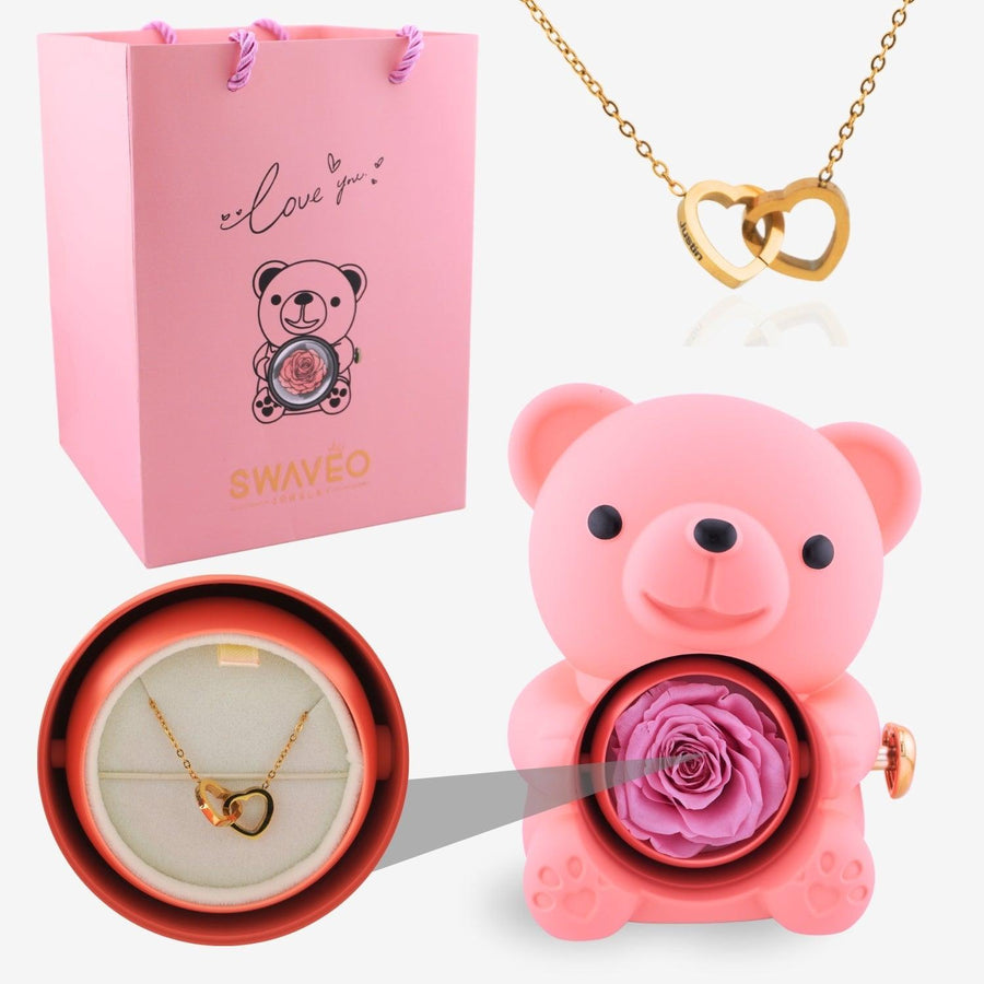 Eternal Rose Bear with Engraved Necklace