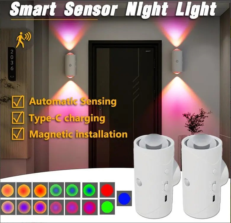 4/2/1-Pack Smart Motion Sensor Night Lights - RGB Color Lights with 2 Modes! 1500mAh USB Charging & Magnetic Step Lights for Stairs, Hallway, Wardrobe - Dimmable Mood Bedside Lighting | Holiday Gifts for Family, Couples, Kids(Christmas, Valentine's Day)