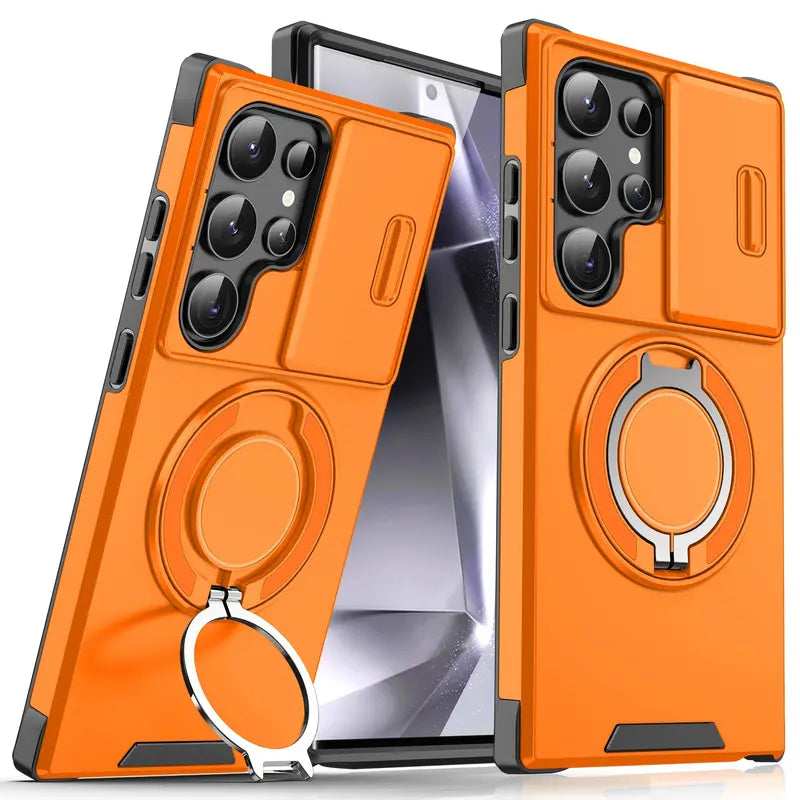 OREKROY Shockproof Magnetic Case with Slide Camera Lens Protector For Samsung Galaxy