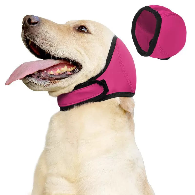 Soft Dog Noise-Reducing Ear Cover, Adjustable Calming Hood for Fireworks, Thunder & Grooming, Flexible Ear Wrap with Hook-and-Loop Closure for Small Medium Large Dogs