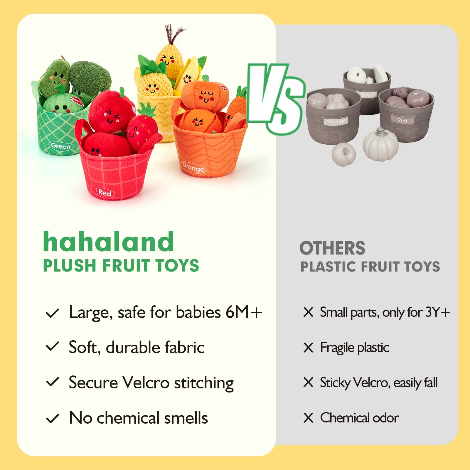 Hahaland 16Pcs My First Fruit Vegetable Color Sorting Play Food-Crinkle,Rattle,preschool Toy,Baby Toys 6-12 Months Montessori learning Toys for 1 Year Old Boy Girl Gifts Toddler Easter Basket Stuffers