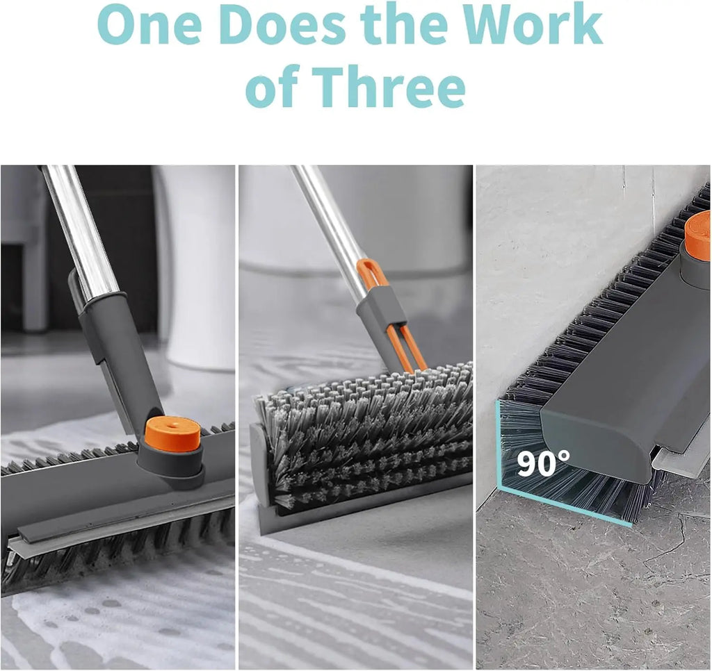 3-in-1 Heavy-Duty Floor Scrub Brush with Long Handle & Scraper