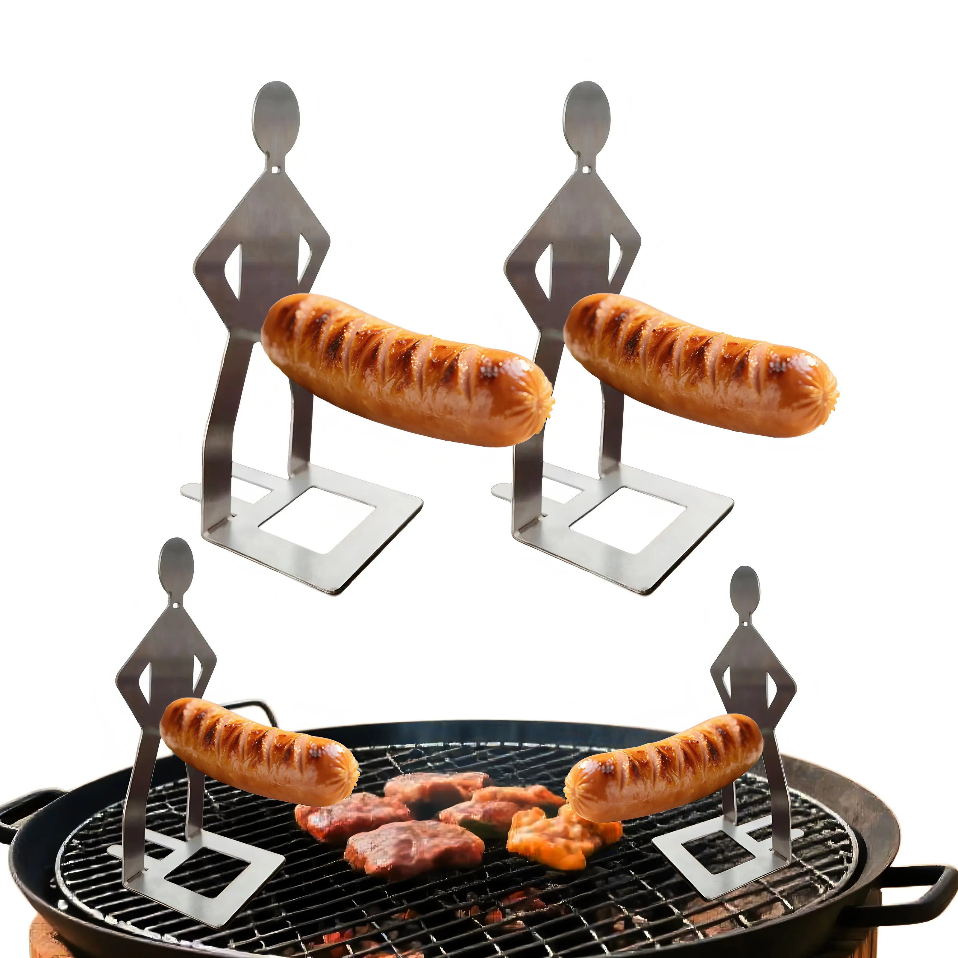 2PCS Funny Man Hot Dog Roaster: Portable Stainless Steel BBQ Rack