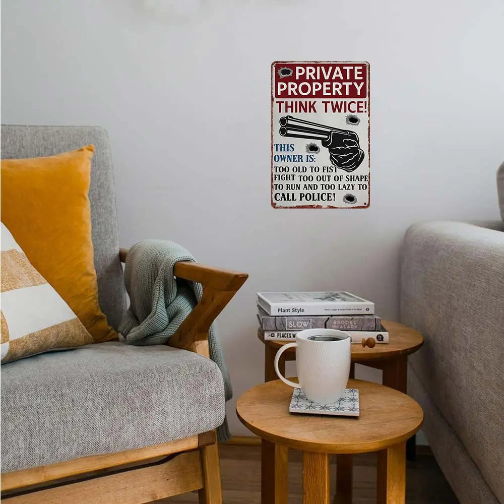 "Private Property - Think Twice" Funny Metal Sign - 12x8 Aluminum Home Safety Decor