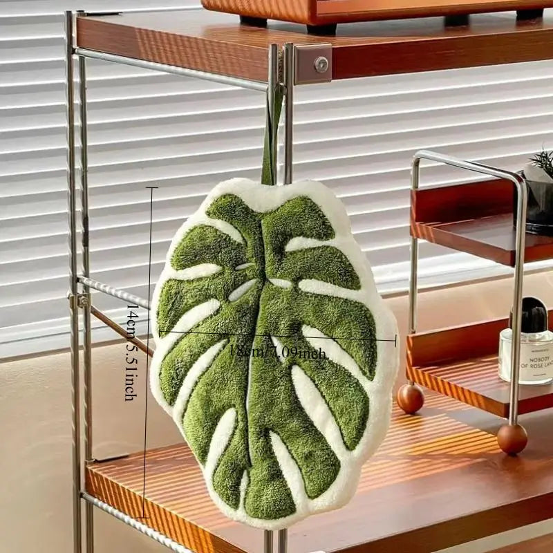Monstera Deliciosa Hanging Hand Towels: Absorbent & Lint-Free Coral Fleece for Kitchen