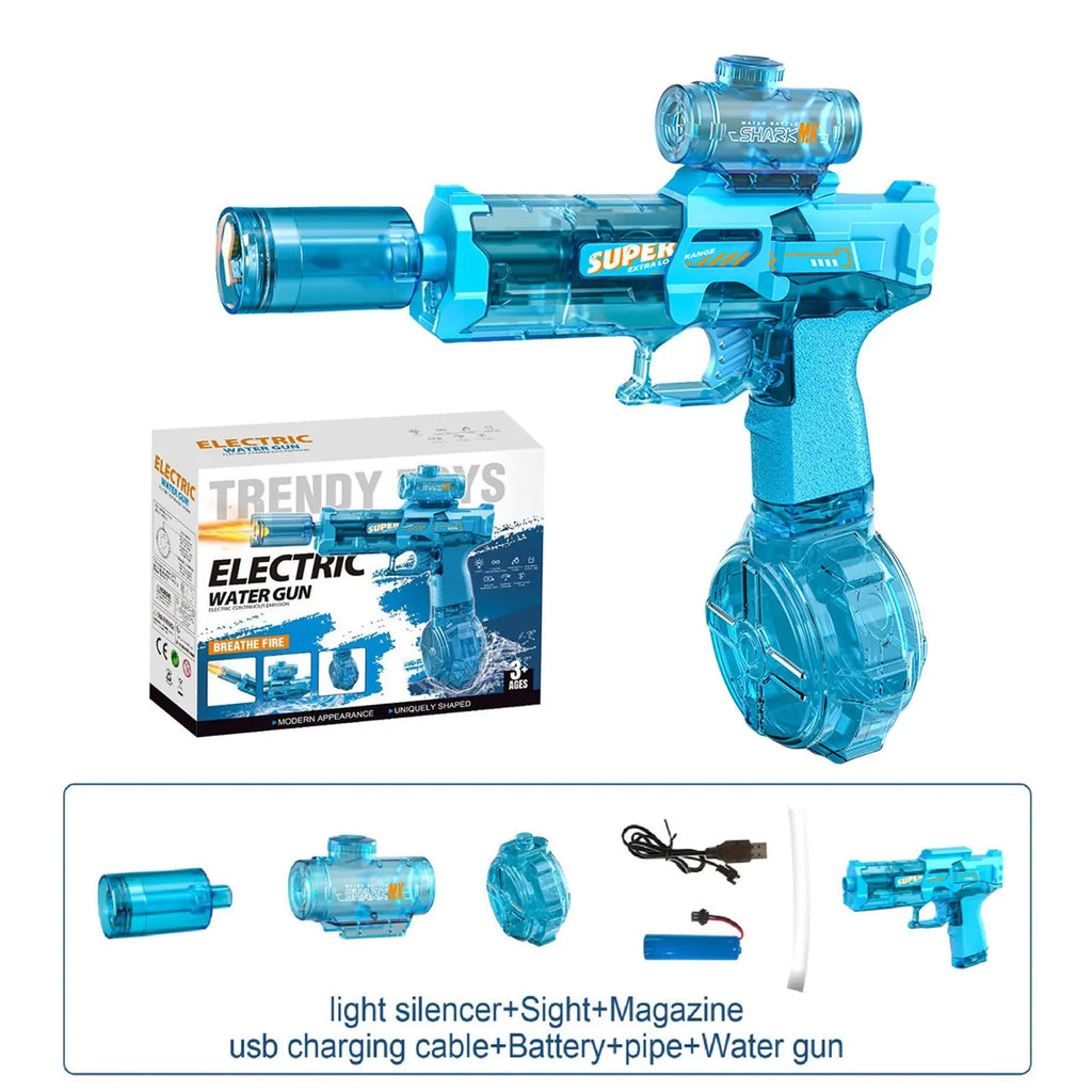 Adult and children's electric water guns, automatic high-power water guns, swimming pool toys, beach electric water guns, realistic muzzle flames.
