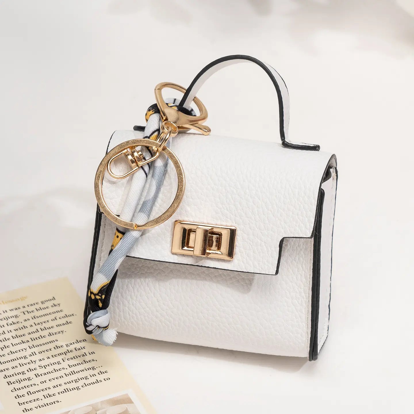 Mini Leather Bag Keychain with Colorful Strap