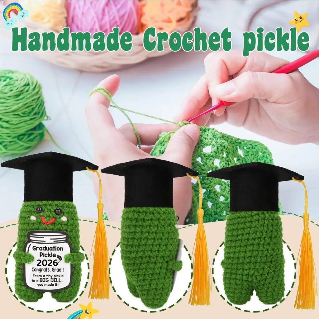 Graduation Pickle Funny Handmade Crochet Grad Gifts for Him Her - Cute Congrats Class of 2026 High School College Graduation Gifts with 5 Color Tassels