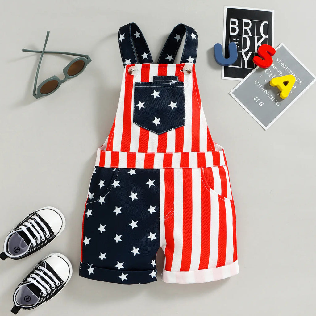 Baby 4th of July American Flag Denim Overall Shorts