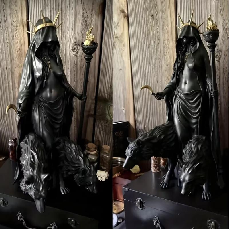 Gothic Hecate Statue, Dark Goddess Holding Torch, Witch Sculpture, Halloween Decor, Mystical Altar, Religious Decoration, Resin Home Ornament