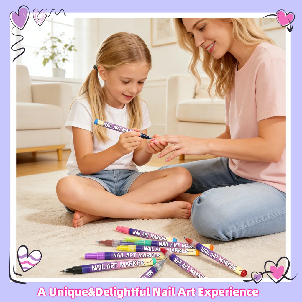 12-Color Ultra-Fine Nail Art Pen Set (0.5mm) - Waterproof & Quick Dry