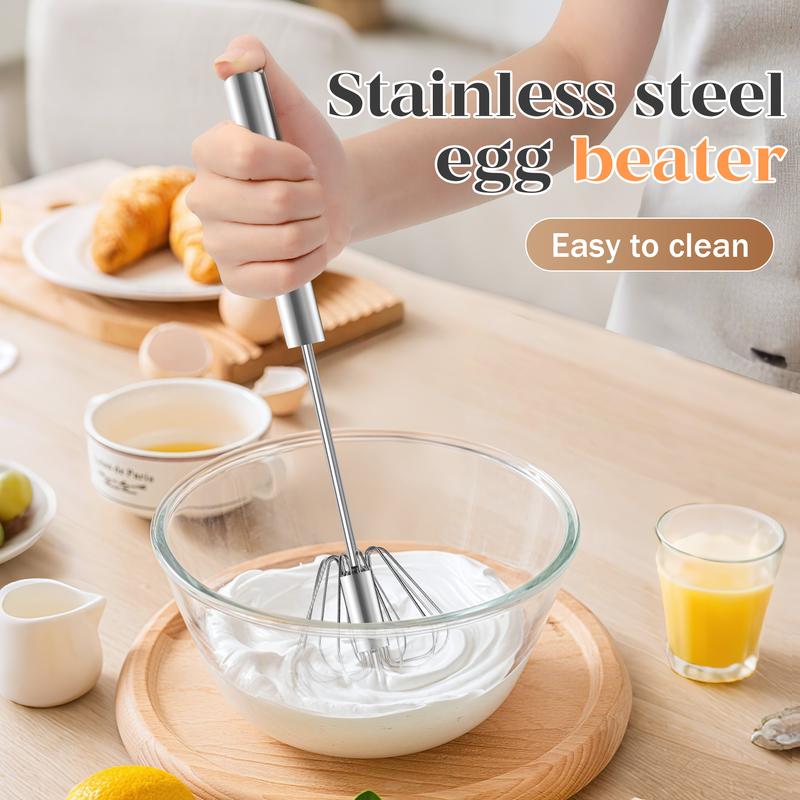 AA Food-Grade Stainless Steel Hand-Push Rotary Whisk, Rust-Resistant with Sturdy Riveted Construction, Semi-Automatic Kitchen Utensil for Coffee, Egg Whisking and Cooking Tasks, Easy to Clean Kitchen Cooking Accessories Kitchen Gadgets