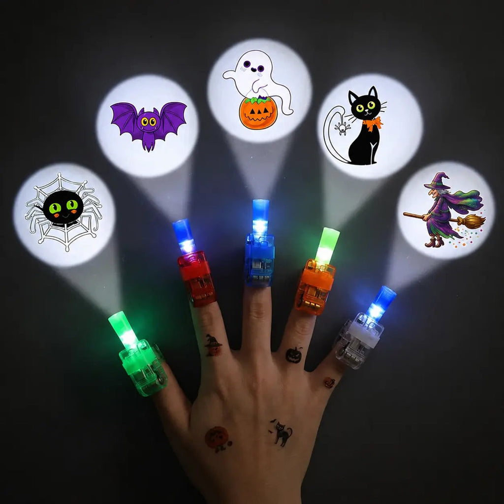 Halloween LED Finger Projector Rings – Spooky Light-Up Party Favors & Trick-or-Treat Goodie Bag Fillers for Kids