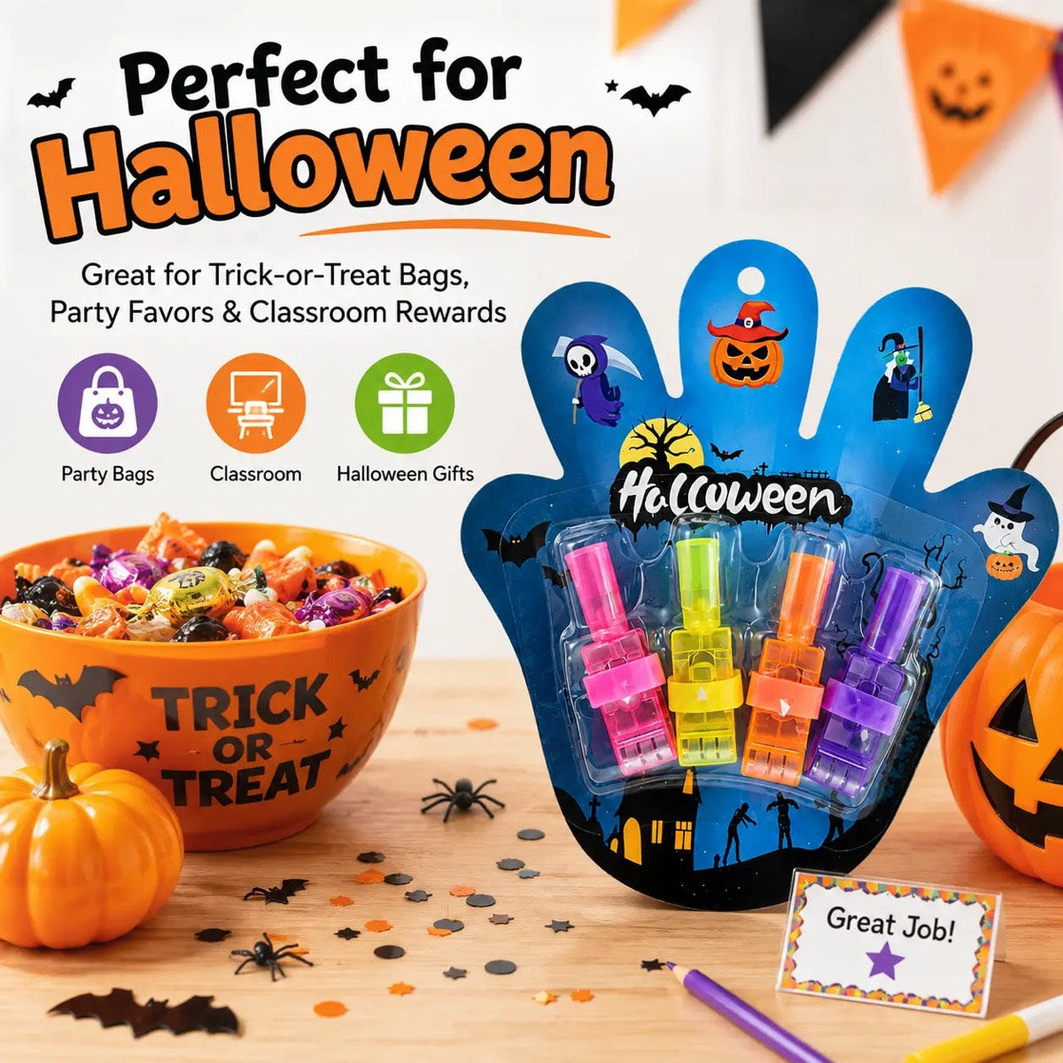 Halloween LED Finger Projector Rings – Spooky Light-Up Party Favors & Trick-or-Treat Goodie Bag Fillers for Kids
