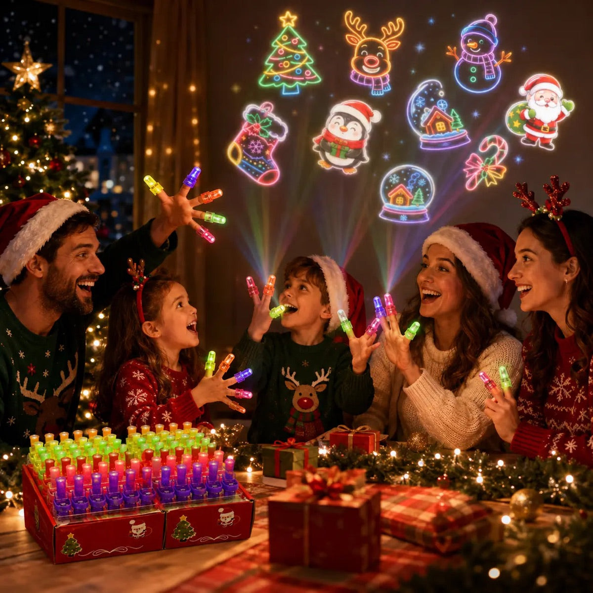 Halloween LED Finger Projector Rings – Spooky Light-Up Party Favors & Trick-or-Treat Goodie Bag Fillers for Kids