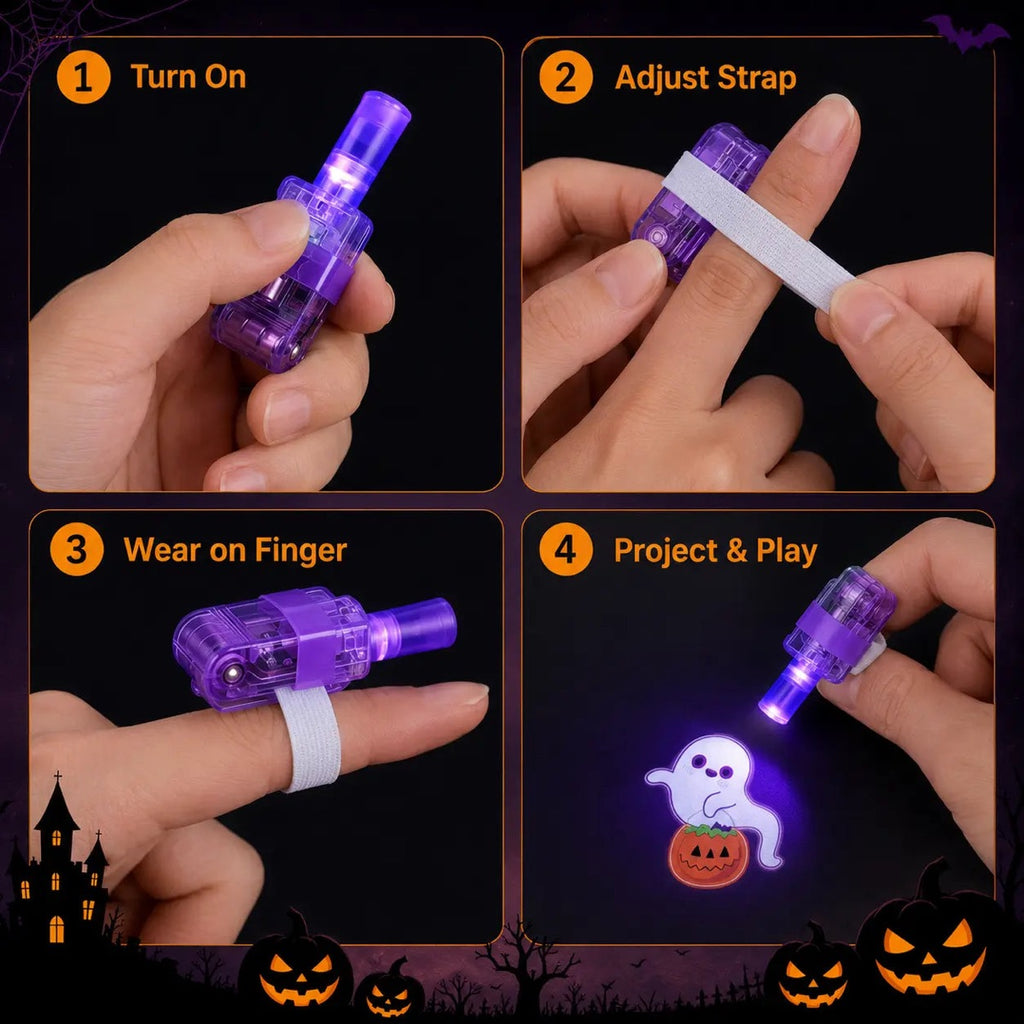 Halloween LED Finger Projector Rings – Spooky Light-Up Party Favors & Trick-or-Treat Goodie Bag Fillers for Kids
