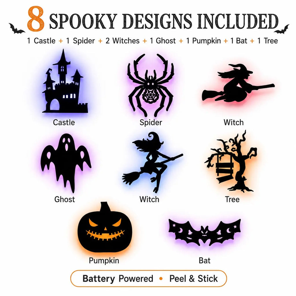 Halloween LED Silhouette Lights, Battery-Powered Peel & Stick Window & Wall Decor