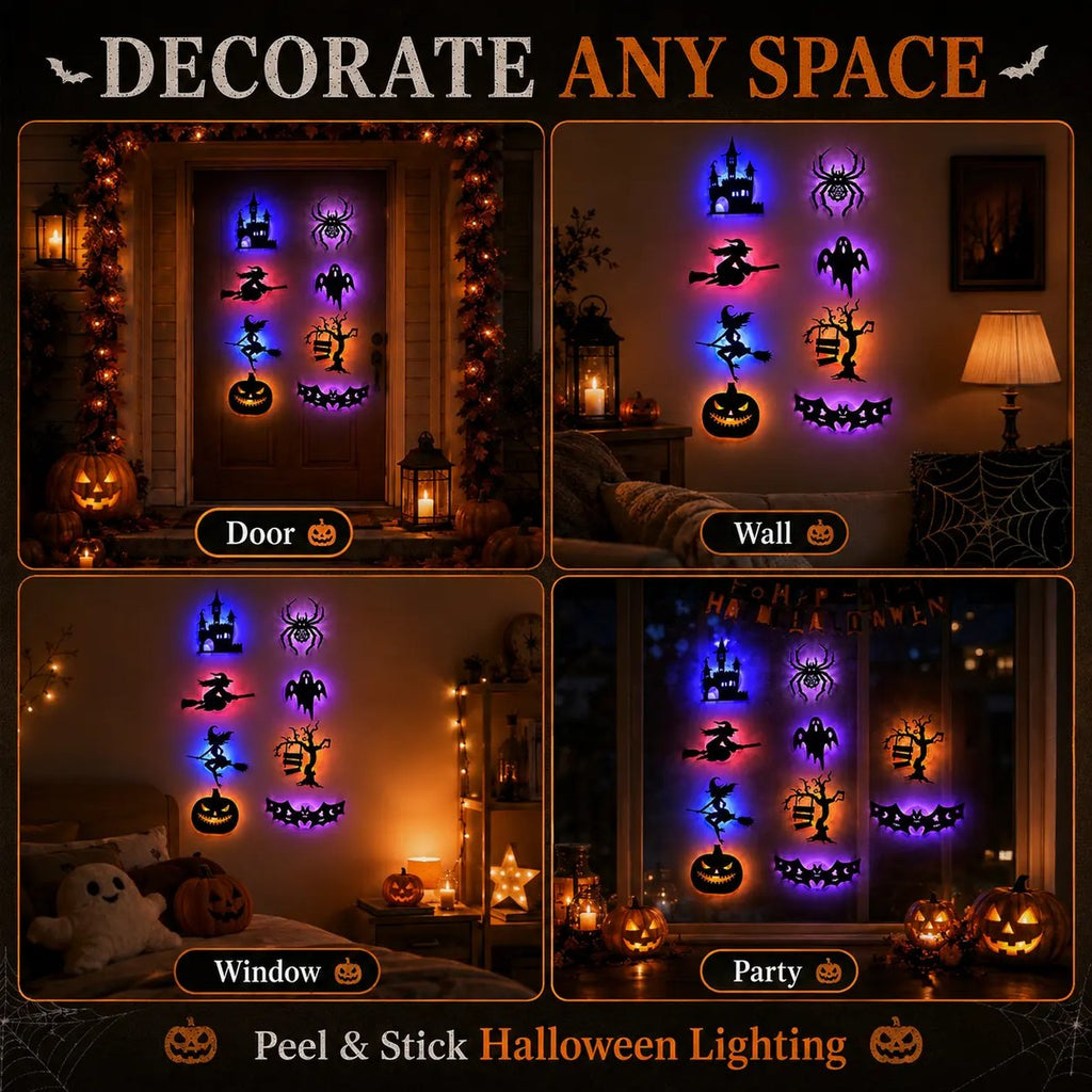 Halloween LED Silhouette Lights, Battery-Powered Peel & Stick Window & Wall Decor
